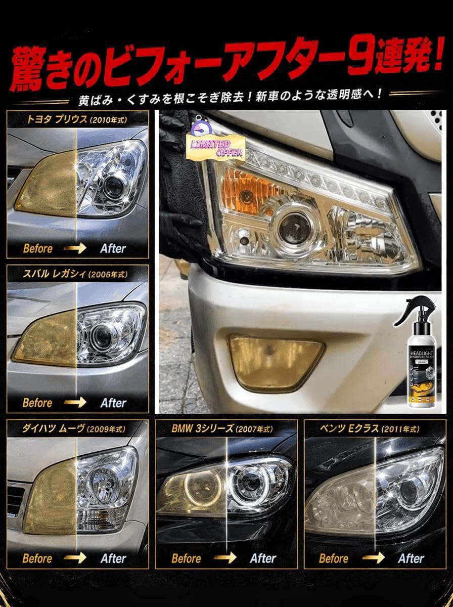 Amazon.co.jp: 車用ヘッドライト修復キット 120ml ヘッドライト